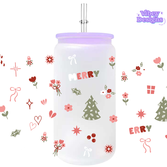 Uv Dtf Wrap For 16oz Libbey Glass - Merry Christmas Elements