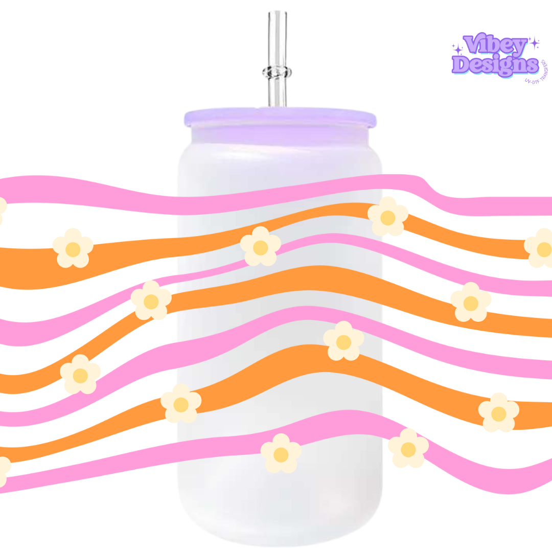 Uv Dtf Wrap For 16oz Libbey Glass - Daisy Stripes