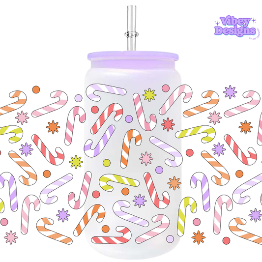 Uv Dtf Wrap For 16oz Libbey Glass - Pastel Candycanes