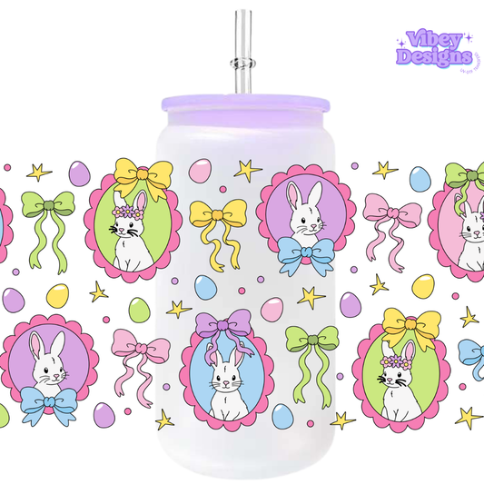 Uv Dtf Wrap For 16oz Libbey Glass - #EC03 Easter Bunnies