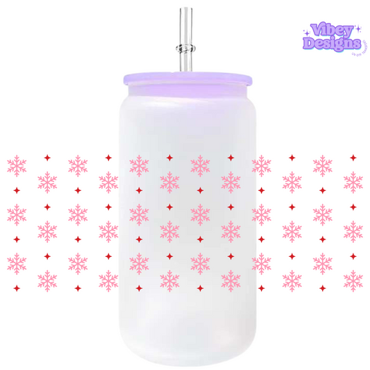 Uv Dtf Wrap For 16oz Libbey Glass - Pink Snowflakes