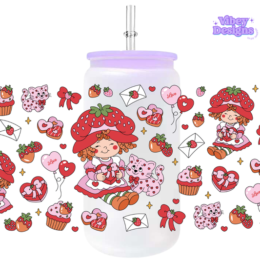 Uv Dtf Wrap For 16oz Libbey Glass - #VAL30 Valentine Strawberry Cartoon