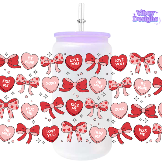 Uv Dtf Wrap For 16oz Libbey Glass - #VAL40 Hearts and Bows