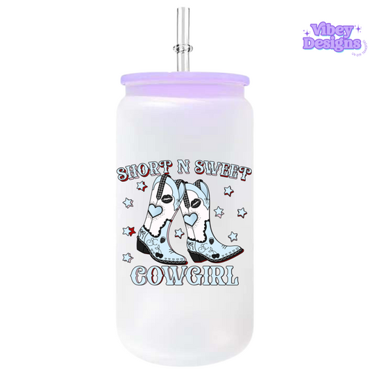 UV-DTF Transfer for Bottle, Glass, Mug, Diary - Short & Sweet Cowgirl Blue