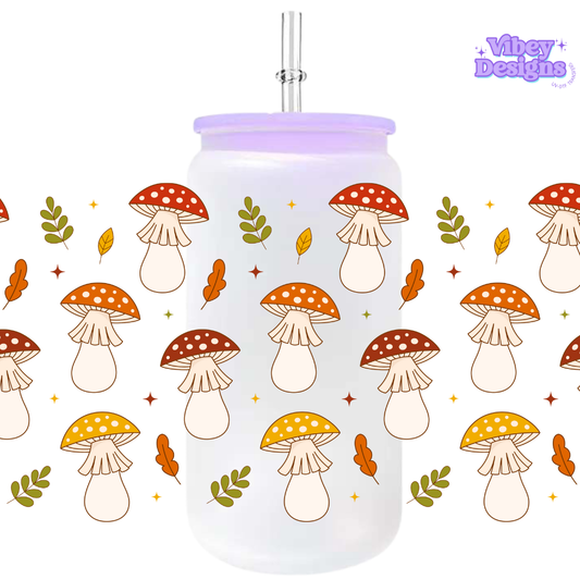 Uv Dtf Wrap For 16oz Libbey Glass - Autumn Mushrooms