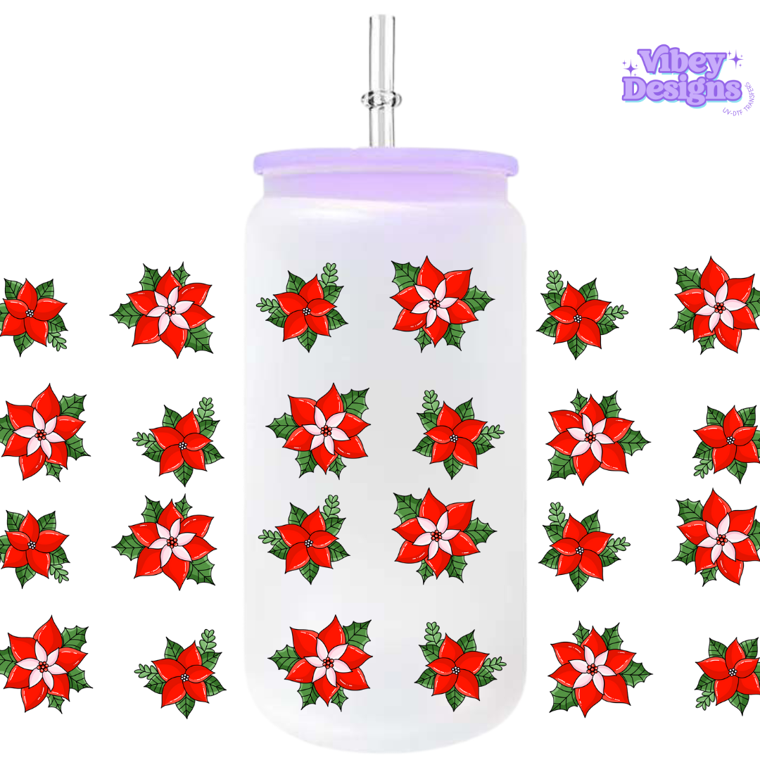 Uv Dtf Wrap For 16oz Libbey Glass Poinsettias VibeyDesigns Au