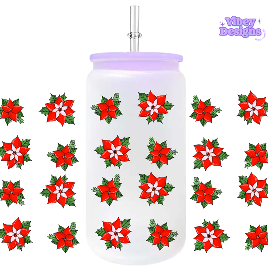 Uv Dtf Wrap For 16oz Libbey Glass - Poinsettias