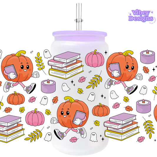Uv Dtf Wrap For 16oz Libbey Glass - Bookish Pumpkin