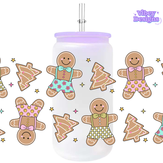 Uv Dtf Wrap For 16oz Libbey Glass - Gingerbread Men (pastel)