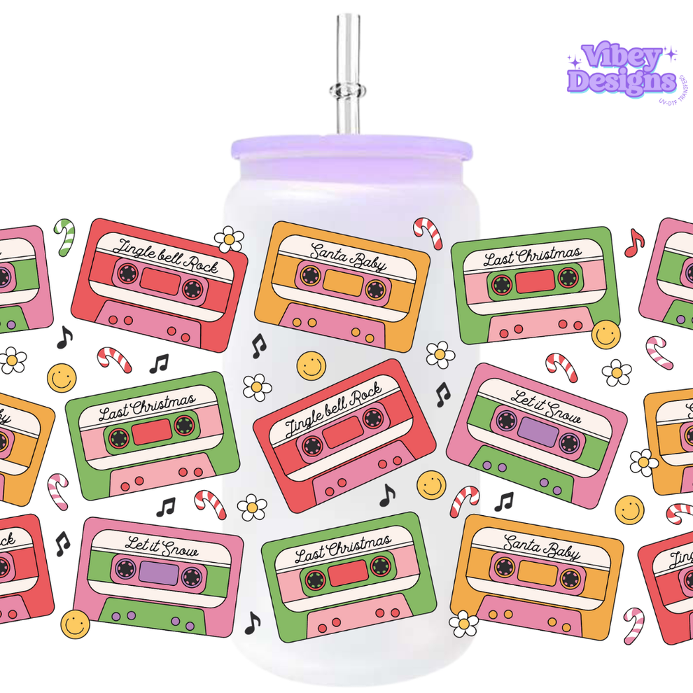 Uv Dtf Wrap For 16oz Libbey Glass Festive Cassettes VibeyDesigns Au