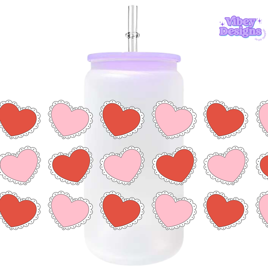 Uv Dtf Wrap For 16oz Libbey Glass - Two Toned Hearts