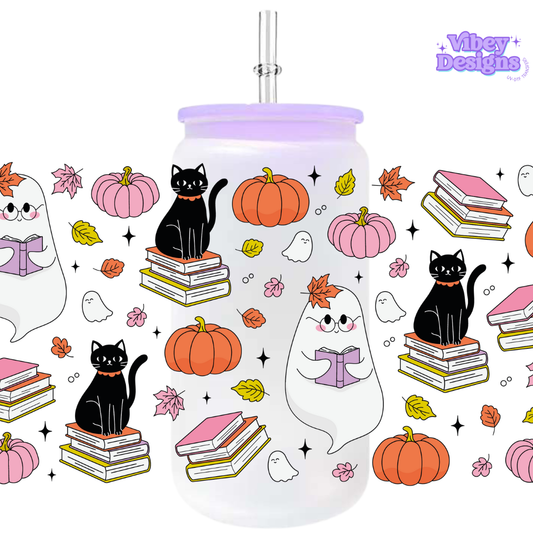 Uv Dtf Wrap For 16oz Libbey Glass - Bookish Cats