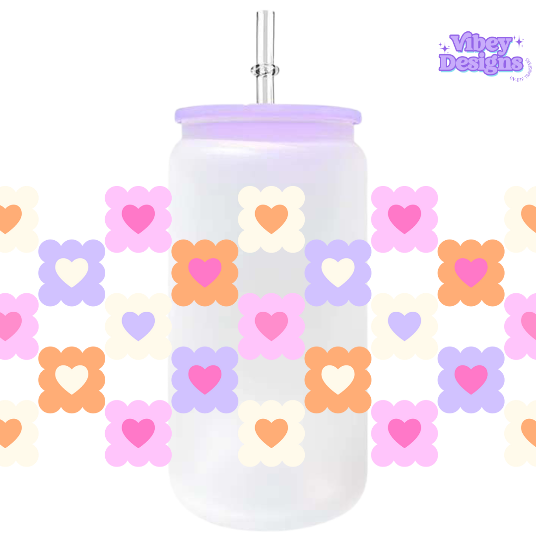 Uv Dtf Wrap For 16oz Libbey Glass - Checkered Hearts