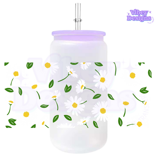 Uv Dtf Wrap For 16oz Libbey Glass - White Daisies