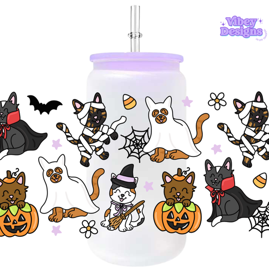Uv Dtf Wrap For 16oz Libbey Glass - Spooky Cats