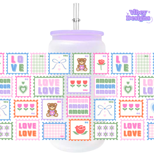 Uv Dtf Wrap For 16oz Libbey Glass - Pastel Valentines Stamps