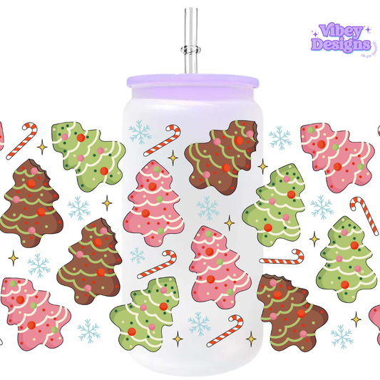 Uv Dtf Wrap For 16oz Libbey Glass - Xmas Treecakes