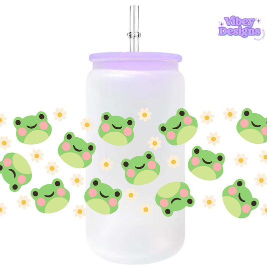 Uv Dtf Wrap For 16oz Libbey Glass - Kawaii Frogs