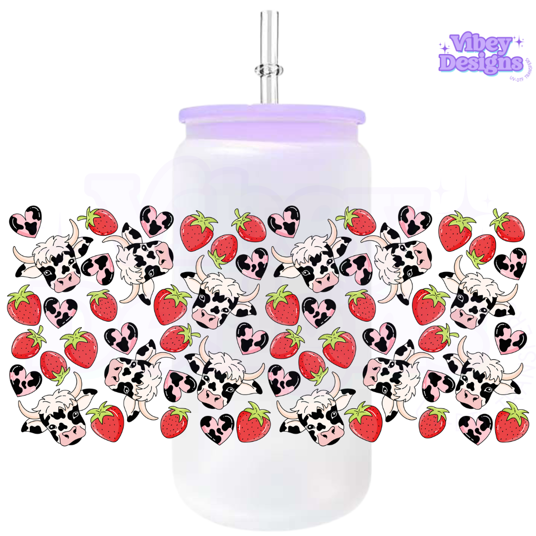 Uv Dtf Wrap For 16oz Libbey Glass - Strawberry Cows