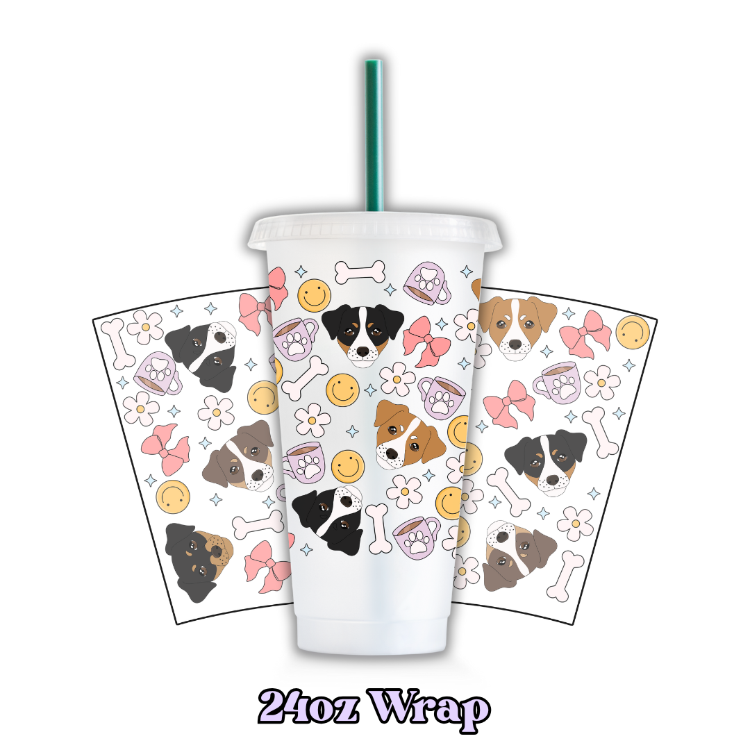 Uv Dtf Wrap For 24oz Cold Cup - Doggos & Bows