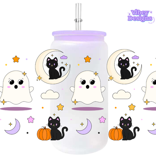 Uv Dtf Wrap For 16oz Libbey Glass - Kitty Ghost