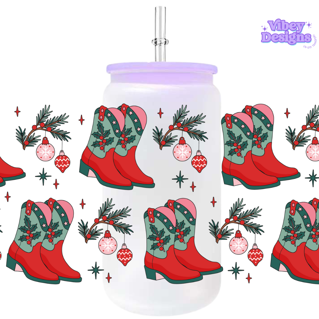 Uv Dtf Wrap For 16oz Libbey Glass - Christmas Boots