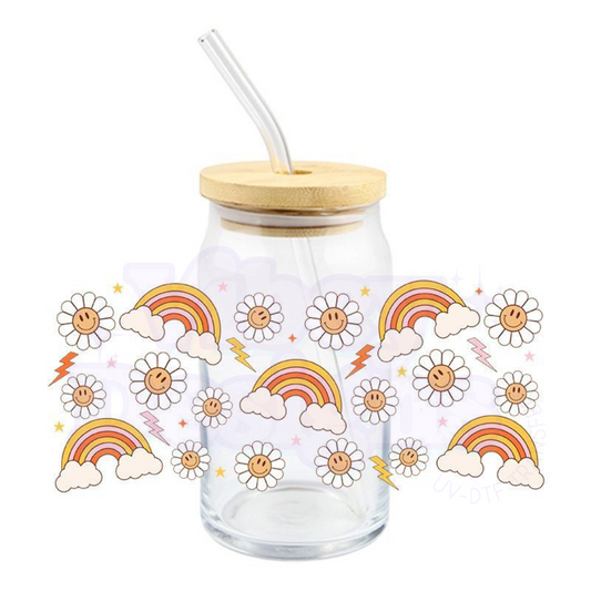 Uv Dtf Wrap for 16 oz Libbey Glass - Rainbows & Daisies