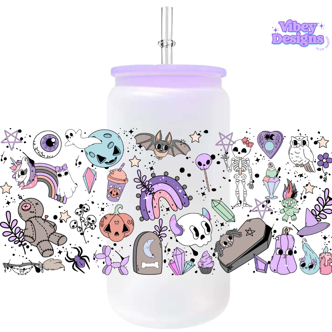 Uv Dtf Wrap For 16oz Libbey Glass - Pastel Goth Halloween