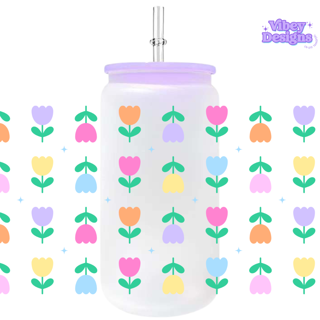 Uv Dtf Wrap For 16oz Libbey Glass - Tulips & Sparkles