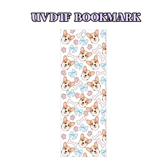 UV-DTF Bookmark Transfer - Corgi Blue Bows