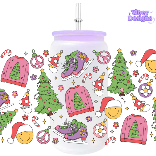 Uv Dtf Wrap For 16oz Libbey Glass - Groovy Holidays