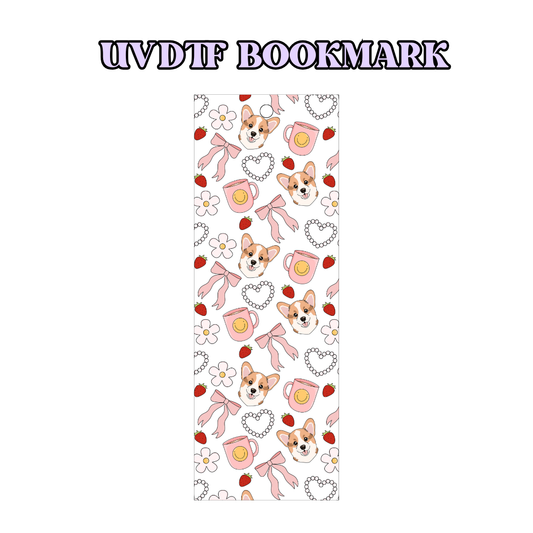 UV-DTF Bookmark Transfer - Corgi Bows Pink