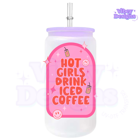 RTS UV-DTF Transfer for Bottle, Glass, Mug, Diary - Hot Girls Drink Iced Coffee