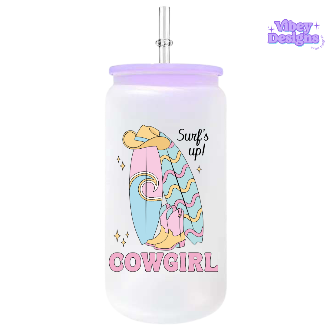 UV-DTF Transfer for Bottle, Glass, Mug, Diary - Surfs up cowgirl