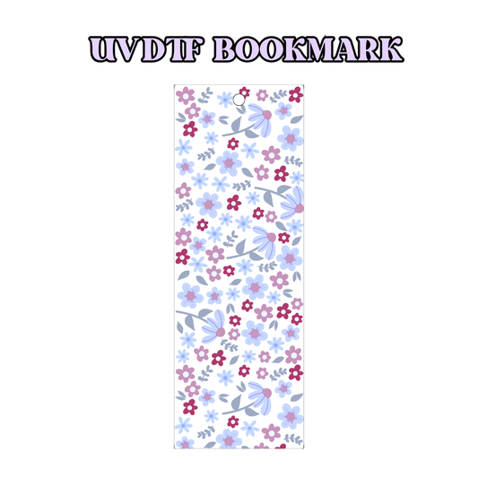 UV-DTF Bookmark Transfer - Blue Flower Pattern