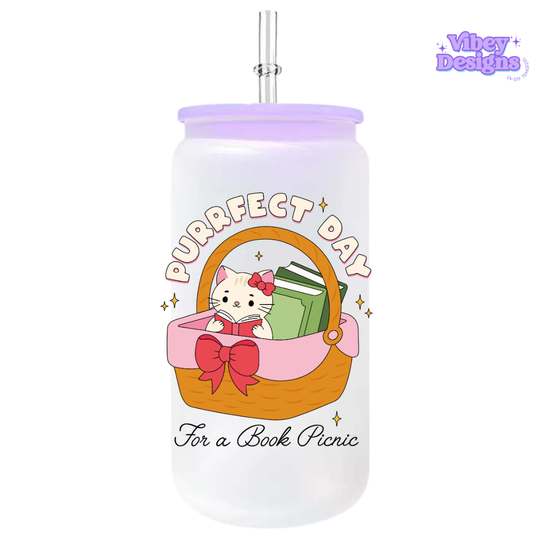 UV-DTF Transfer for Bottle, Glass, Mug, Diary - Purrfect day for a book picnic
