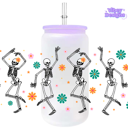 Uv Dtf Wrap For 16oz Libbey Glass - Festive Skeletons