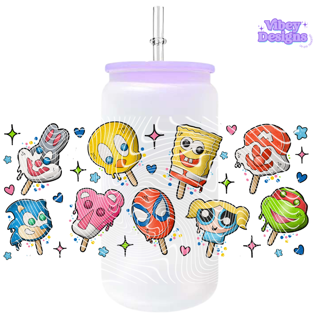 Uv Dtf Wrap For 16oz Libbey Glass - Cartoon Pops