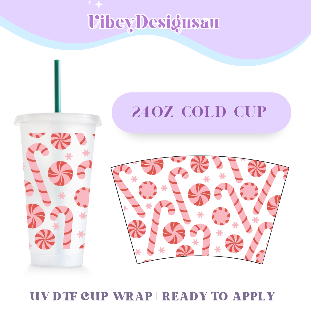 RTS 24oz Cold Cup Uv Dtf Wrap - Festive Candy