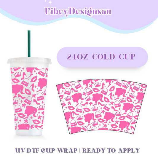 24oz Cold Cup Uv Dtf Wrap - Barbie