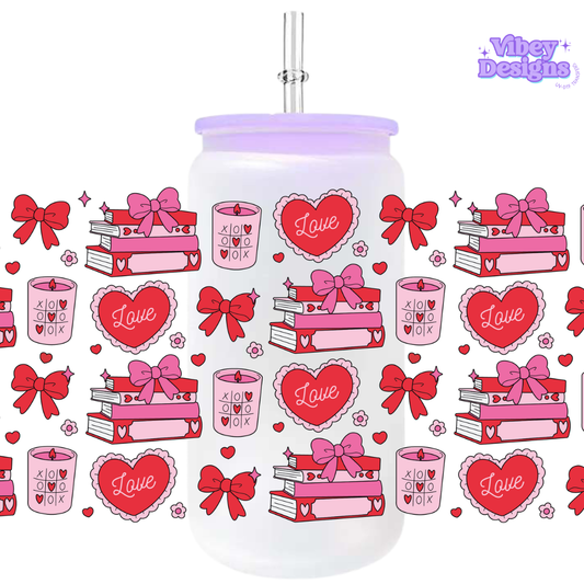 Uv Dtf Wrap For 16oz Libbey Glass - #VAL25 Bookish Valentine