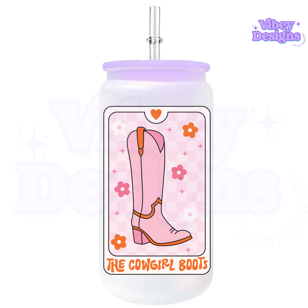 RTS UV-DTF Transfer for Bottle, Glass, Mug, Diary - The Cowgirl Boot Tarot