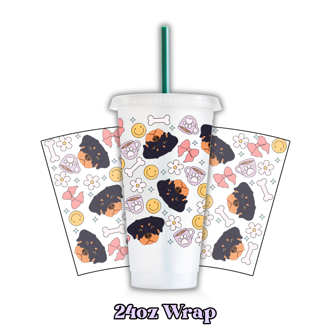 Uv Dtf Wrap For 24oz Cold Cup - Doggos & Bows