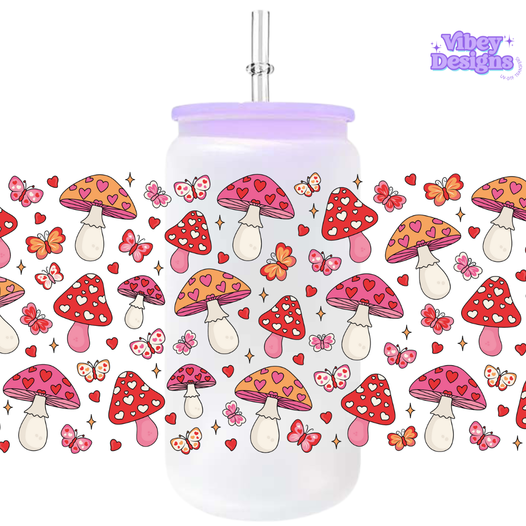 Uv Dtf Wrap For 16oz Libbey Glass - Groovy Valentine Mushies