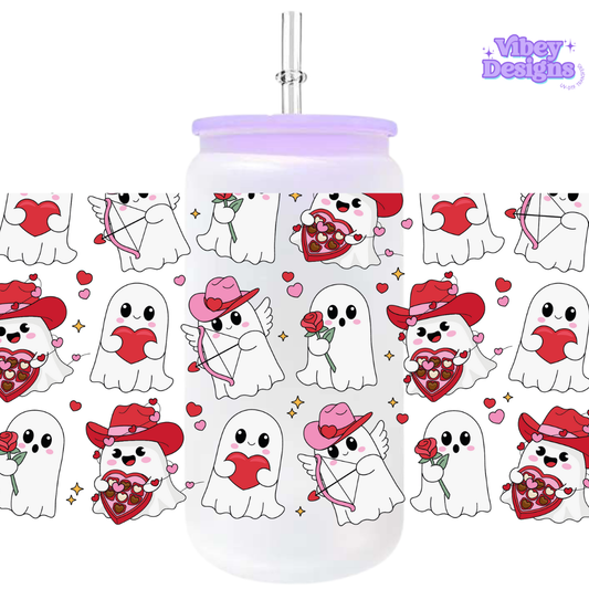 Uv DTF Wrap for 16oz Libbey Glass - Valentine Howdy Ghost