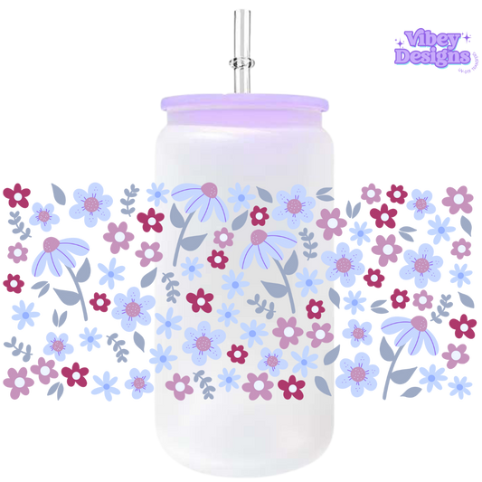 Uv Dtf Wrap For 16oz Libbey Glass - Blue Flowerpattern