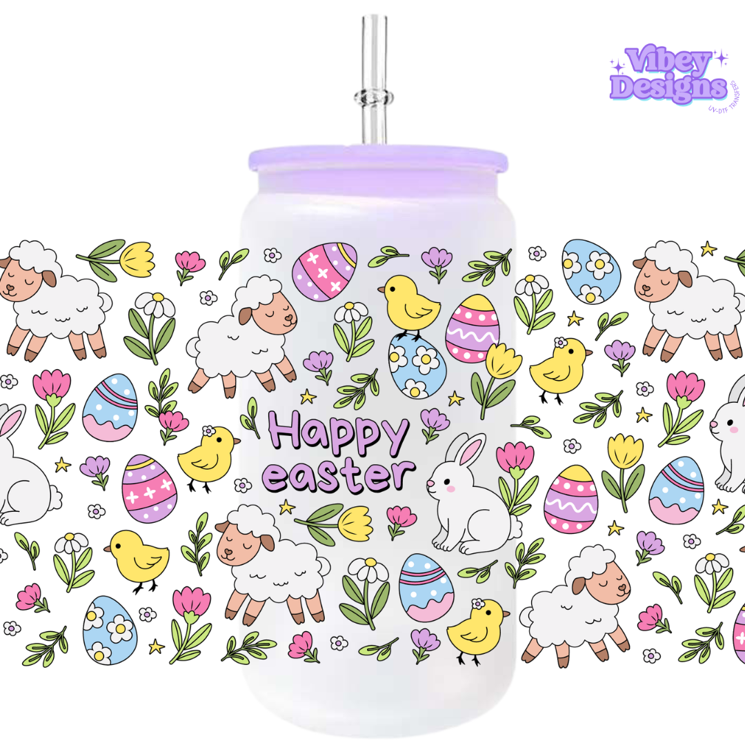 Uv Dtf Wrap For 16oz Libbey Glass - #EC06 Happy Easter