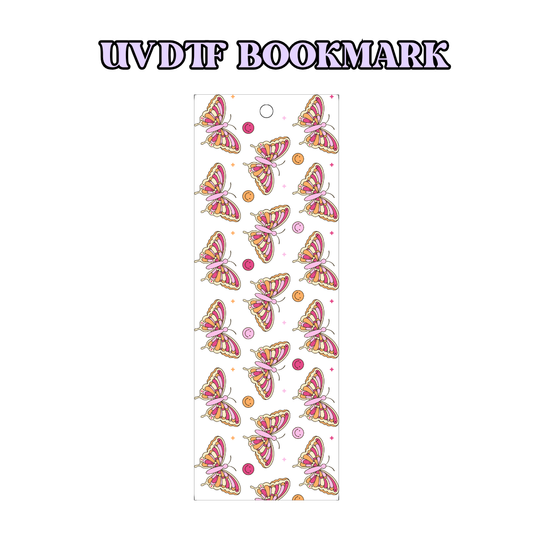 UV-DTF Bookmark Transfer - Smiley Moths Pink