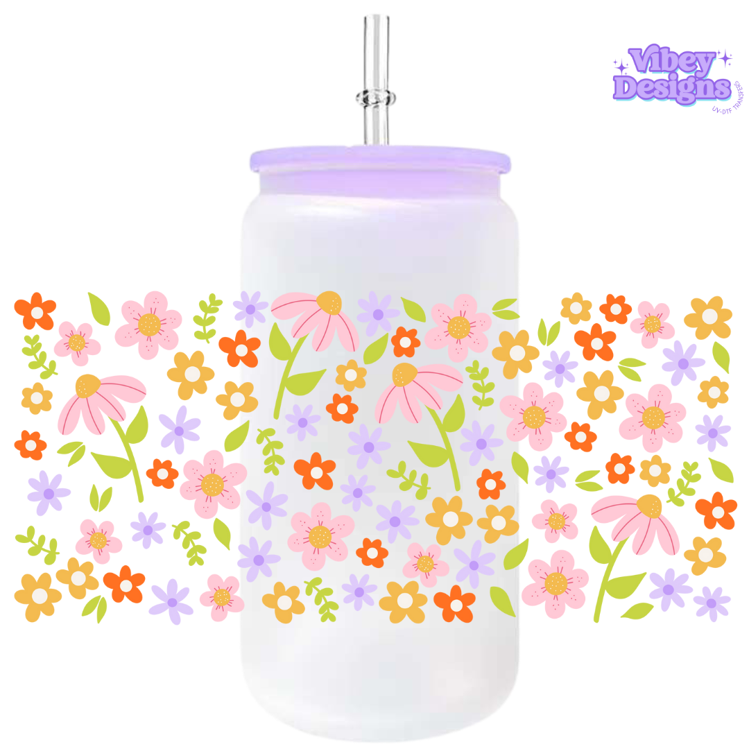 Uv Dtf Wrap For 16oz Libbey Glass - Flower Pattern