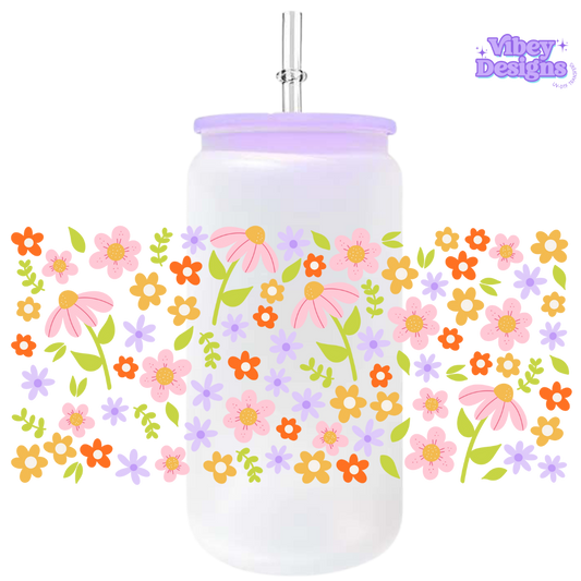 Uv Dtf Wrap For 16oz Libbey Glass - Flower Pattern